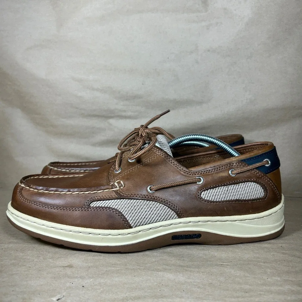 Sebago Boat Shoes Mens 12 WW Brown Leather w/ material inserts Deck Shoes B24367